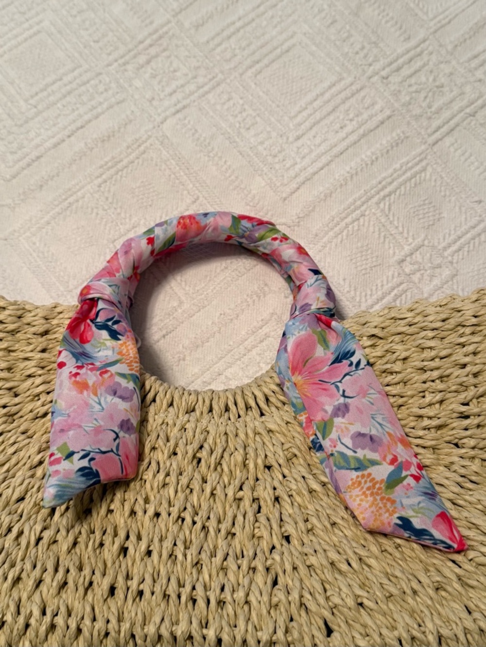 Tote - straw - scarf wrapped handles - small 15.5x3x8. Cute & perfect New NWT - Picture 3 of 12